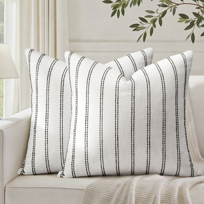 HOMEIDEAS Chenille Decorative Throw Pillow Covers, Striped Jacquard Farmhouse Cushion Covers for Couch Sofa Bed Euro Sham
