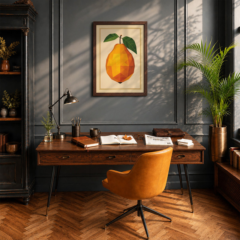 Geometric Pear Study Modern - Framed Print, Walnut, A4 - 29.7 x 21.0 cm