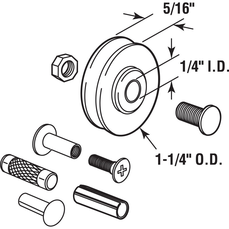 Steel Patio Sliding Door Roller Kit with Zinc Finish, 1-1/4 inch
