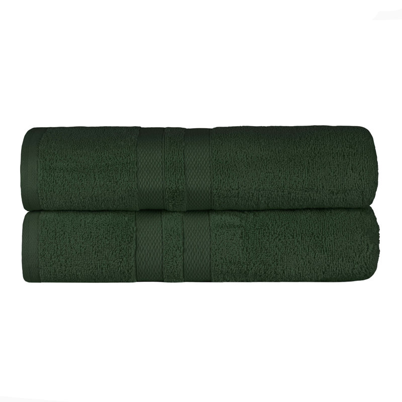 Ultra-Soft Cotton Solid Double Line Dobby Border Medium Weight Quick-Dry Bath Towel, Forest Green