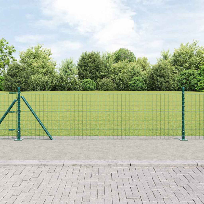 Vidaxl Fence With Posts Steel, Green, 60cm H x 2500cm W x 3.2cm D