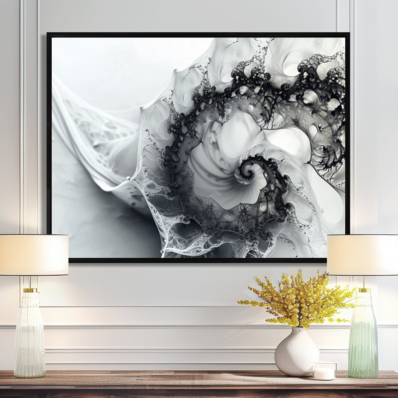 Fractale spirale noire et blanche, 12" H x 20" W x 1" D, Black Floater Framed Canvas