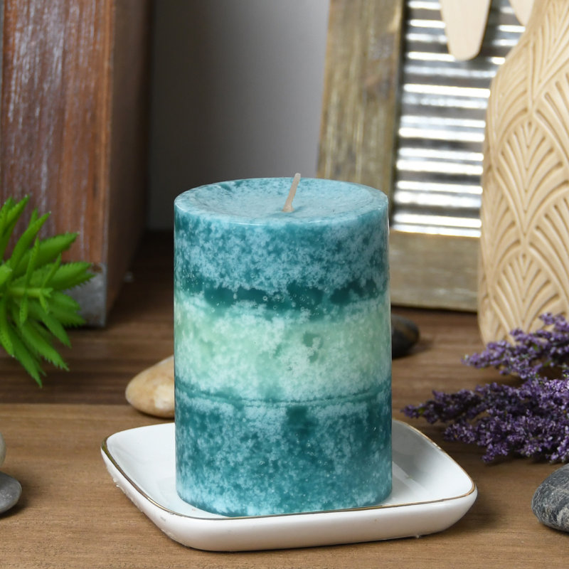 Tritone Fresh Ocean Flowers Scented Pillar Candle, 4" H x 3" W  x 3" D, 24