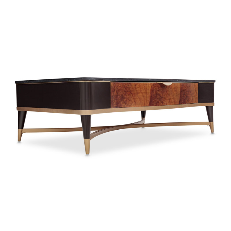 Malibu Crest Marble Coffee Table, Crotch Mahogany/Chardonnay/Walnut