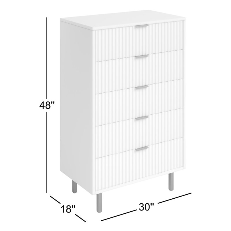 Commode à 5 tiroirs l 30 po avec façades texturées et quincaillerie dorée Glenbrook