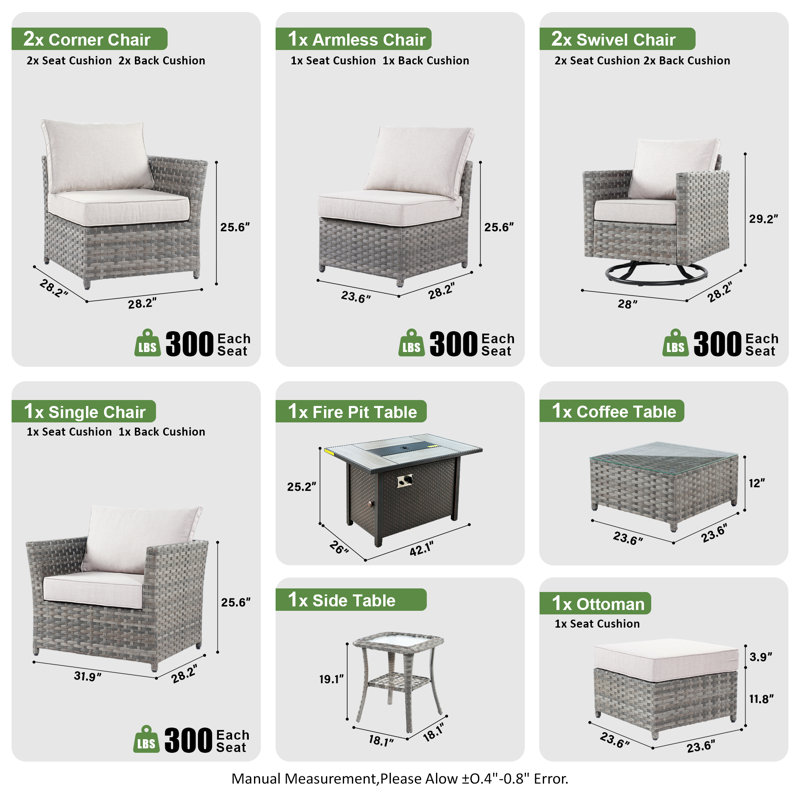 Ignatz 10 - Piece Patio Furniture Set With Cushions, Beige