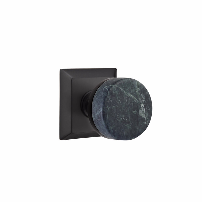 Select Round Knob with Square Rosette, Flat Black, Privacy (Bed & Bath)