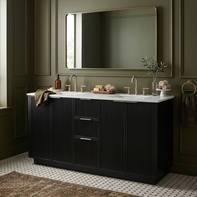 Meuble-lavabo en pierre noire et en bois massif 60 po Willard