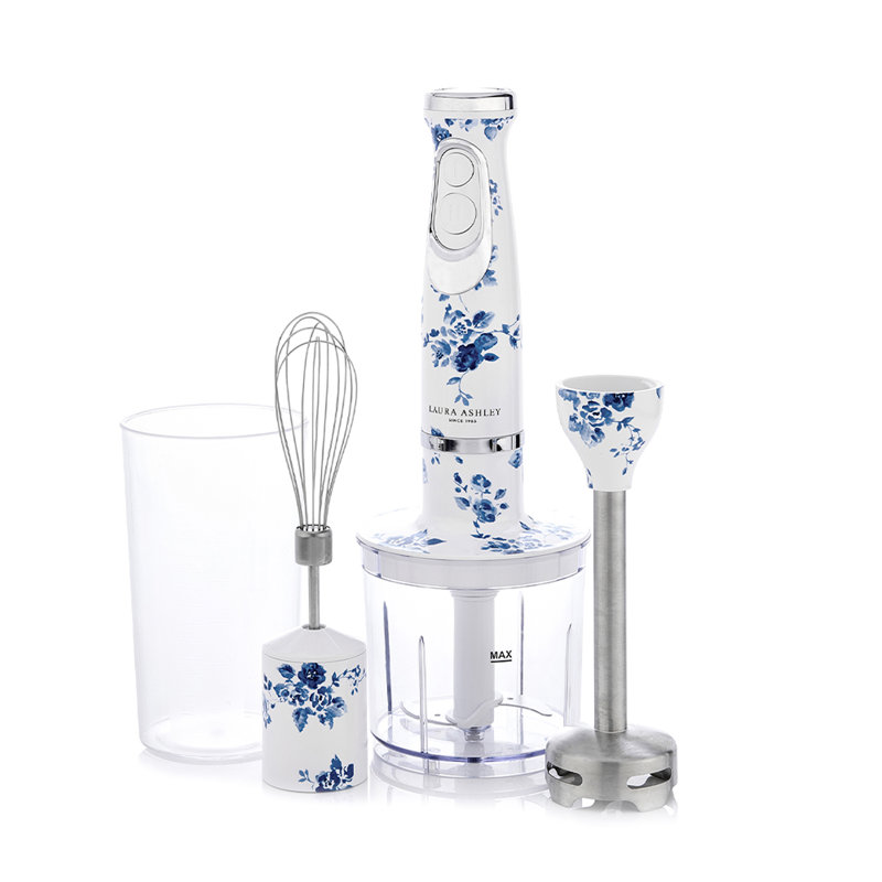 Laura Ashley China Rose 500W 4 in 1 Electric Hand Blender with Durable Stainless Steel Blades, Whisk, 300ml Mixing, Pouring Cup with 2 Speed Modes