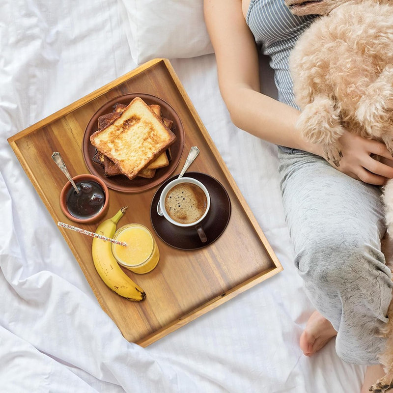 Wood Serving Tray With Handles Decorative Wooden Tray - Perfect For Breakfast, Lunch, Dinner, Appetizers, Patio, Ottoman, Coffee Table - Durable Living Room And Couch Tray