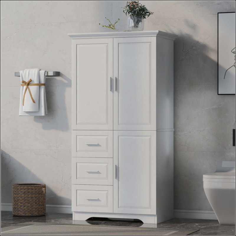 Armoire de rangement avec portes pour salle de bain / bureau, trois tiroirs, Blanc