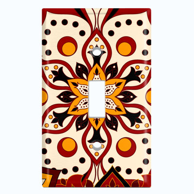 Plaque murale à interrupteur à bascule blanc à motif de fleurs mandala blanc et rouge