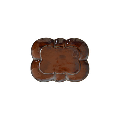 Scalloped Stoneware Plate in Reactive Brown Glaze