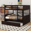 Lit superposé en bois double avec lit gigogne simple, garde-corps et échelle - convertible en deux lits