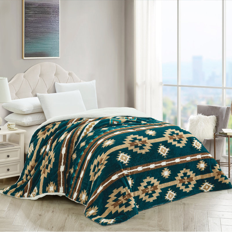  Couverture en fausse fourrure Southwest, Bleu sarcelle foncé