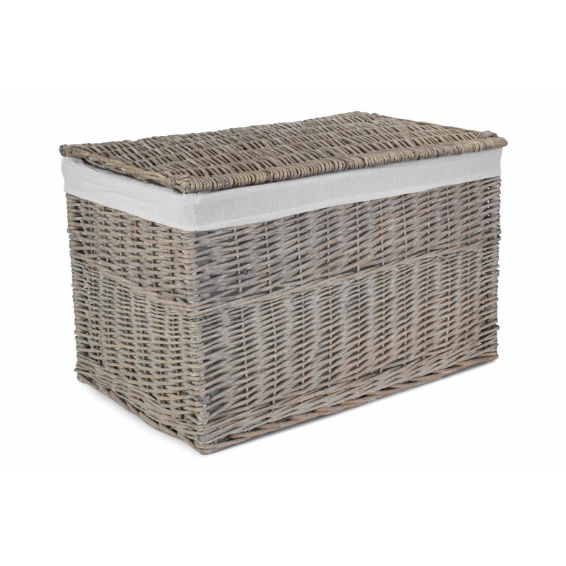Wicker Storage Hamper Basket with Lining, 44cm H x 72cm W x 45cm D, Grey Wash