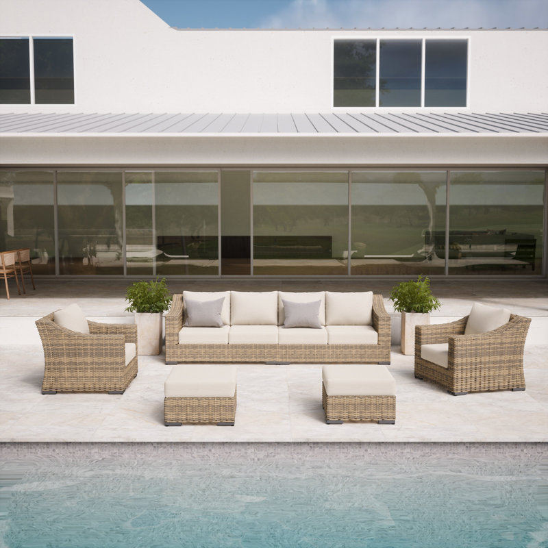 Eloisa Wicker 8 - Person Patio Conversation Sets with Cushions, Tan