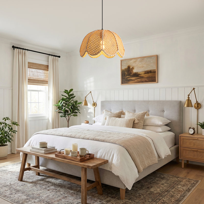 Luminaire suspendu en rotin tissé à la main 16 po Boho