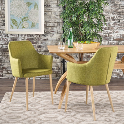 2 chaises de salle à manger - Structure en fer et en tissu avec finition en bois pour une surface de revêtement tendance