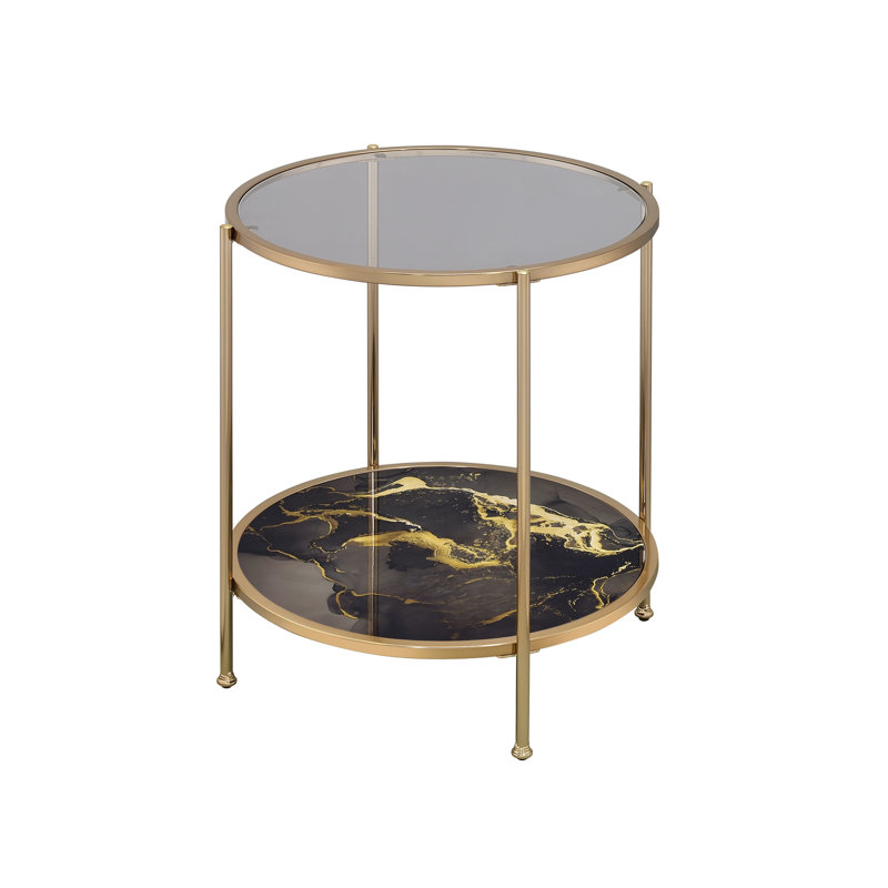 Table de chevet noire à imprimé marbre avec structure en métal et table d'appoint élégante de style contemporain