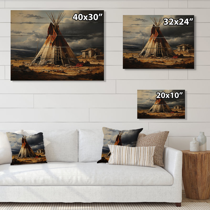 Tipi amérindien embrassant la tradition sur bois, H 10 po x l 20 po x P 0,78 po
