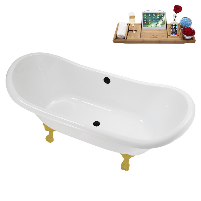 71" Streamline Clawfoot Tub,Tray,Drain and Clawfeet, Brushed Gold, Matte Black