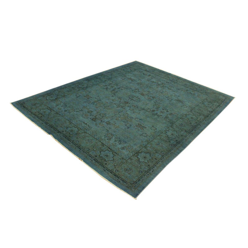 Tapis vert / noir en laine noué à la main 7 pi 11 po x 10 pi Eustis