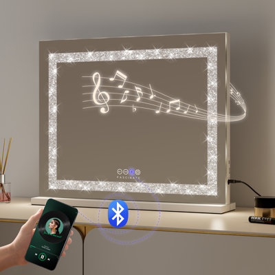 LED Lighted Makeup Mirror with Bluetooth Speakers and 3 Color Lighting with Stepless Dimming Touch Control and 10X Magnifying Mirror