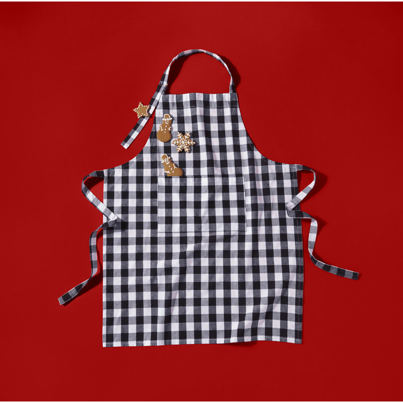 Dorine Plaid Cotton Bib Apron, Black/White