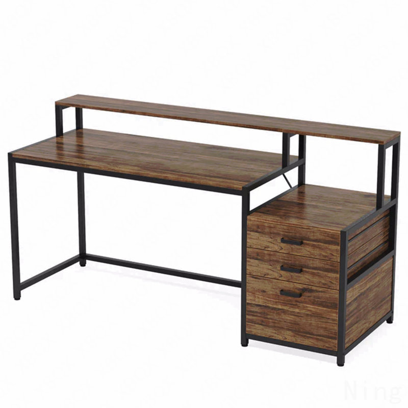 Bureau, bureau d'ordinateur spacieux, bureau d'écriture avec support pour écran surélevé, Brown/Black