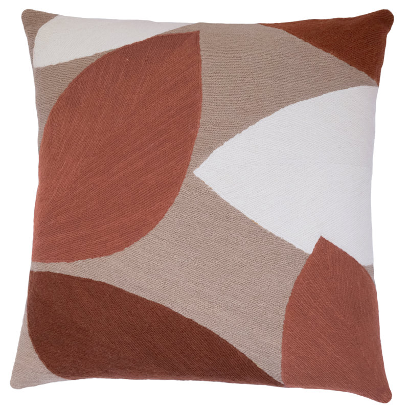 Petal Hand-Embroidered Chain Stitch Pillow, Mushroom/Cream/Spice/Sierra