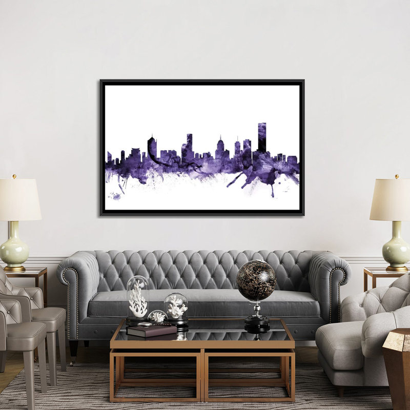 «Melbourne, Australie Skyline» par Michael Tompsett, impression, H 40 po x l 60 po x P 1,5 po, Toile avec cadre noir