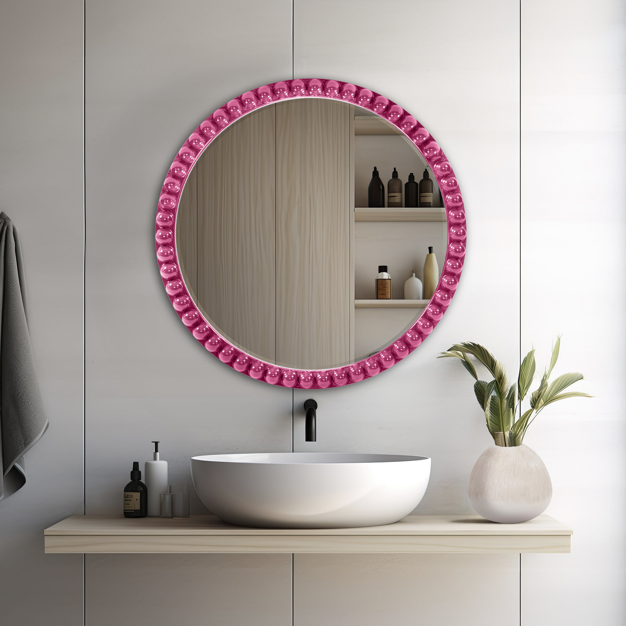 Darlene Round Mirror, Hot Pink