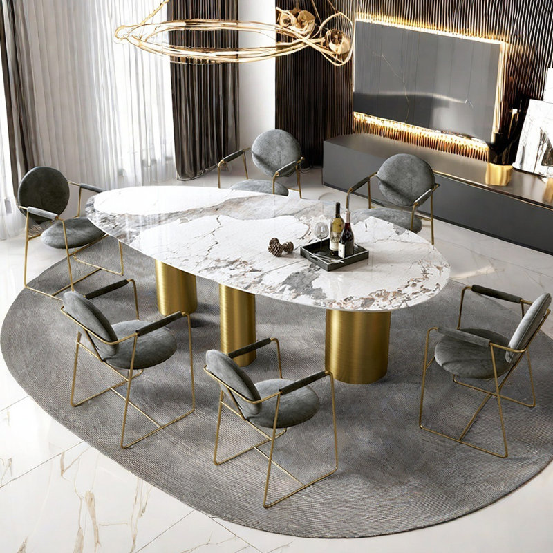 Ensembles de table de salle à manger ovales simples et luxueux, H 29,5 po x L 86,6 po x l 39,4 po