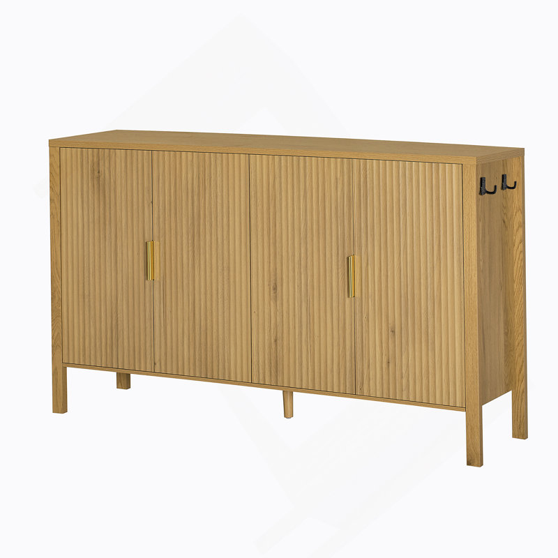 Storage Cabinet With Adjustable Shelves, 4-Door Sideboard With Storage Racks And Side Hooks, Wooden Cabinet With Aluminum Handles For Living Room, Dining Room