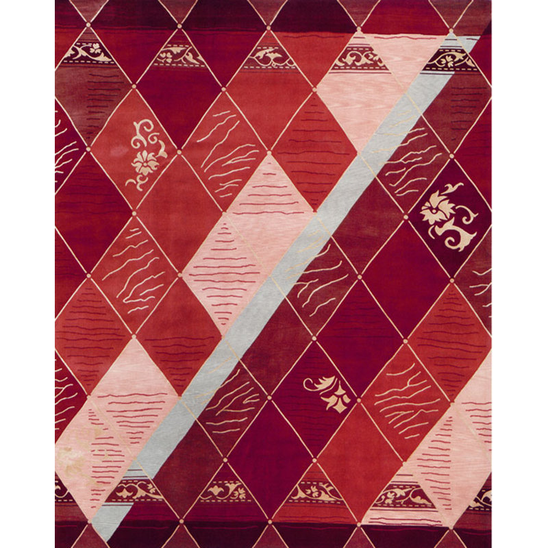 Presidential Hand Knotted Geometric Area Rug in Red/Pink, Rectangle 9' x 12'