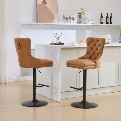 Tabourets de bar pivotants en polyuréthane vieilli et rétro avec hauteur de siège réglable, moderne et confortable pour un pub à la maison et un îlot de cuisine