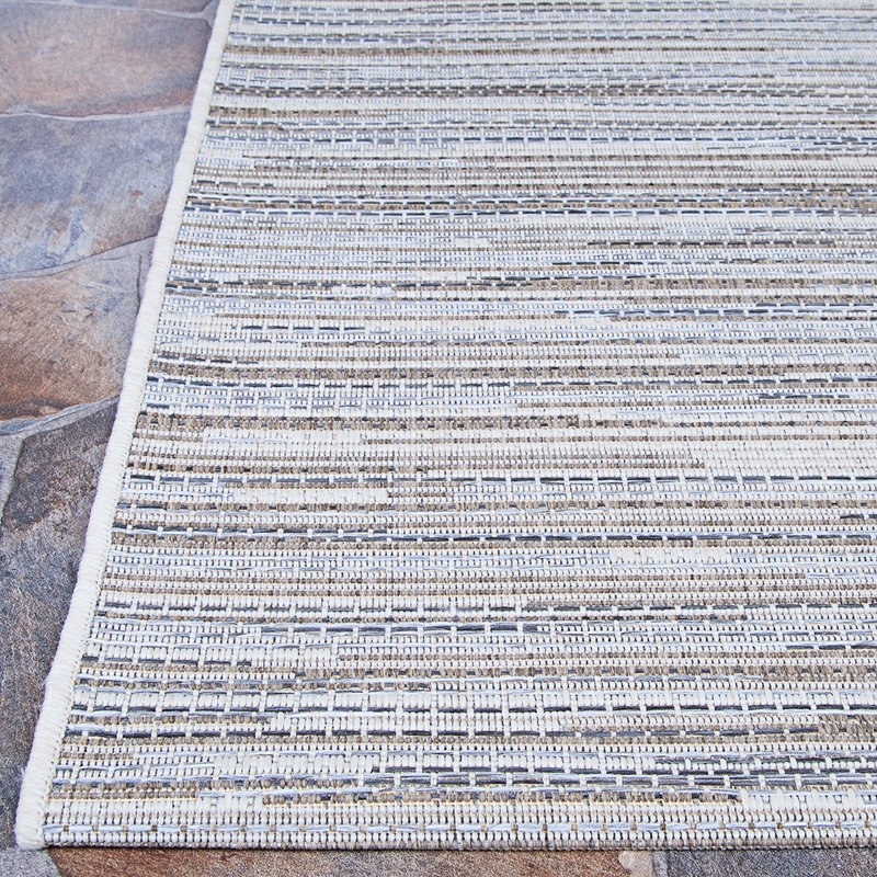 Tapis d'intérieur / extérieur taupe / champagne à rayures Radley, Rectangle 2 pi x 3 pi 7 po