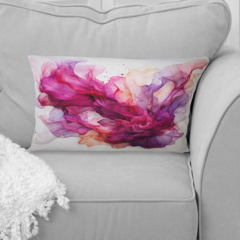 «Blossoming Magenta Bliss Ink Cloud Watercolor» - Coussin décoratif avec peinture abstraite