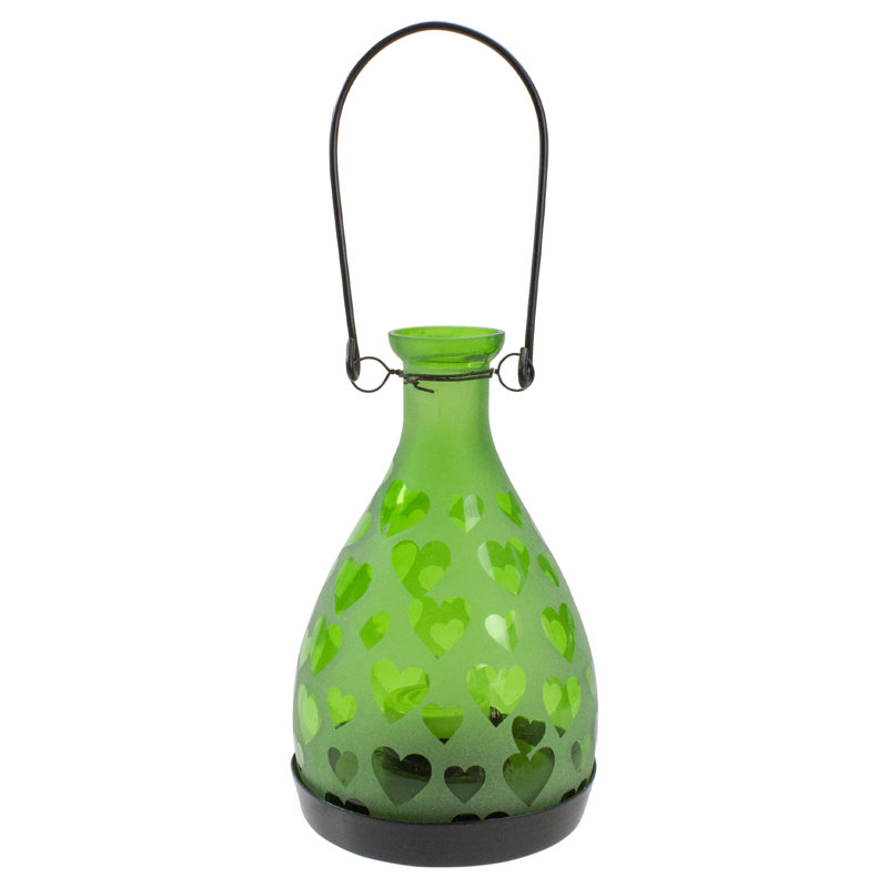 Décoration de lanterne de bougie théière en verre givré 6,25 ", Vert