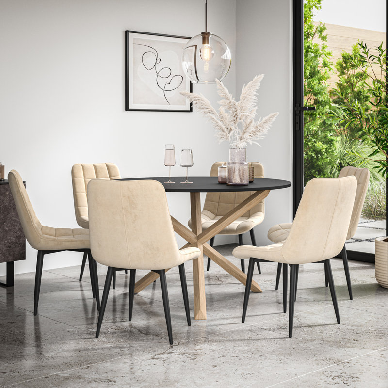 Darcus 6 - Person Dining Set, Black/Oak/Beige
