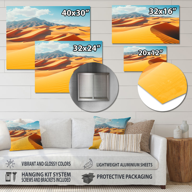 «Yellow Sand Dunes Serenity - Desert», art mural en métal, H 30 po x l 40 po x P 1,5 po