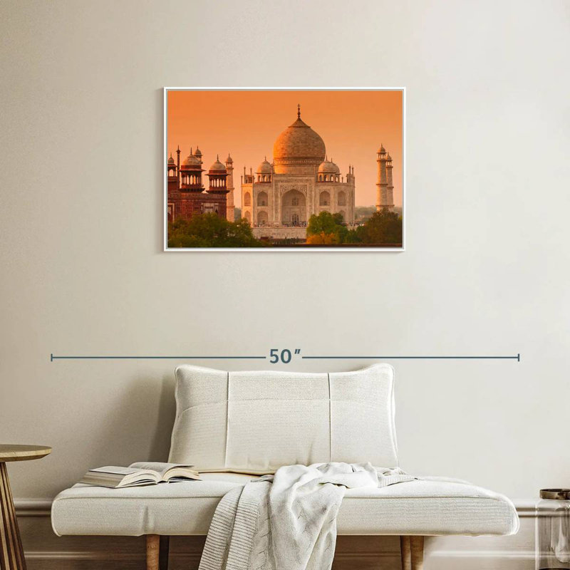 Taj Mahal historique au lever du soleil, Cadre flottant blanc, 31 po x 21 po
