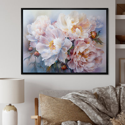 Reproduction d'art sur toile, pivoines roses et blanches
