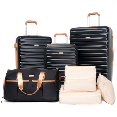 Ensemble de 8 pièces (sac de mise en forme 20 po 24 po 28 po + 19 po + sac de rangement 4 pièces), ensemble de valises rigides à roulettes en ABS avec verrou TSA Valise de bagage à main de couleur assortie durable