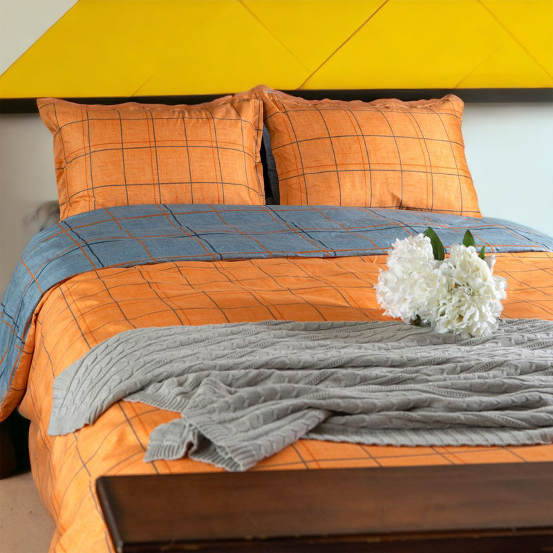  Ensemble de housse de couette réversible en microfibre orange / gris 3 pièces