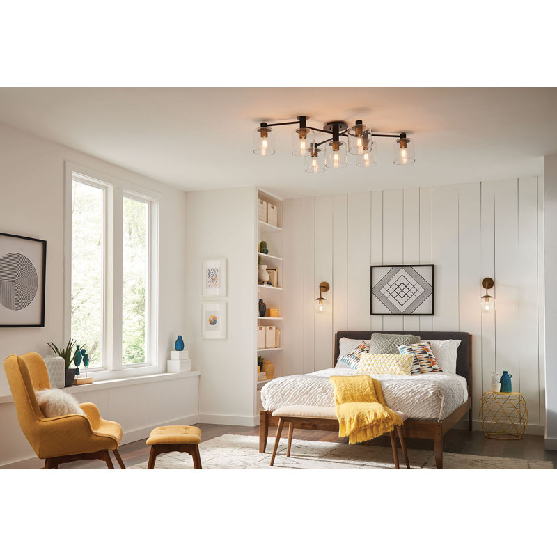 Axel Seven Light Adjustable Semi-Flush Mount Ceiling Light, Black