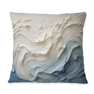Coussin décoratif blanc et bleu à motif de vagues de style côtier