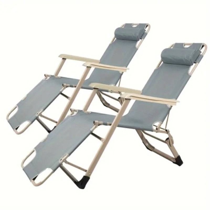 Grey Adjustable Waterproof Folding Outdoor Lounge Chair With Pillows, Gray