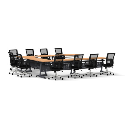 Rectangle 10 Person Flip Top 72'' L Modular Training Table and Chair Set with Casters and Modesty Panel and Cable Management